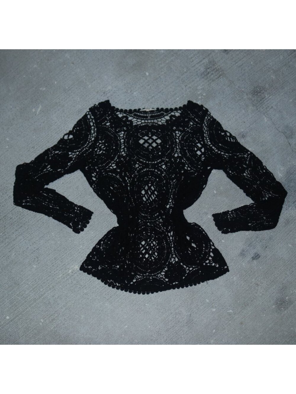 Nabee Womens Lace Long Sleeve Sweater Black Crewneck Size L